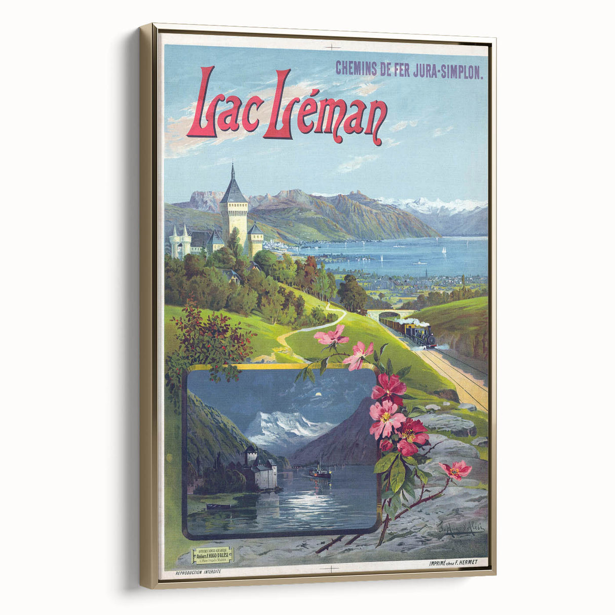 Retro Switzerland Travel Poster – Vintage Lake Geneva Scenic Art
