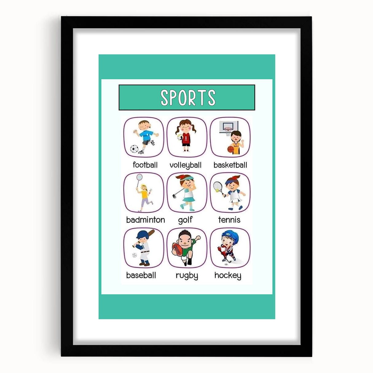 Numbers and Shapes Wall Art - Kids Sports Learning Poster
