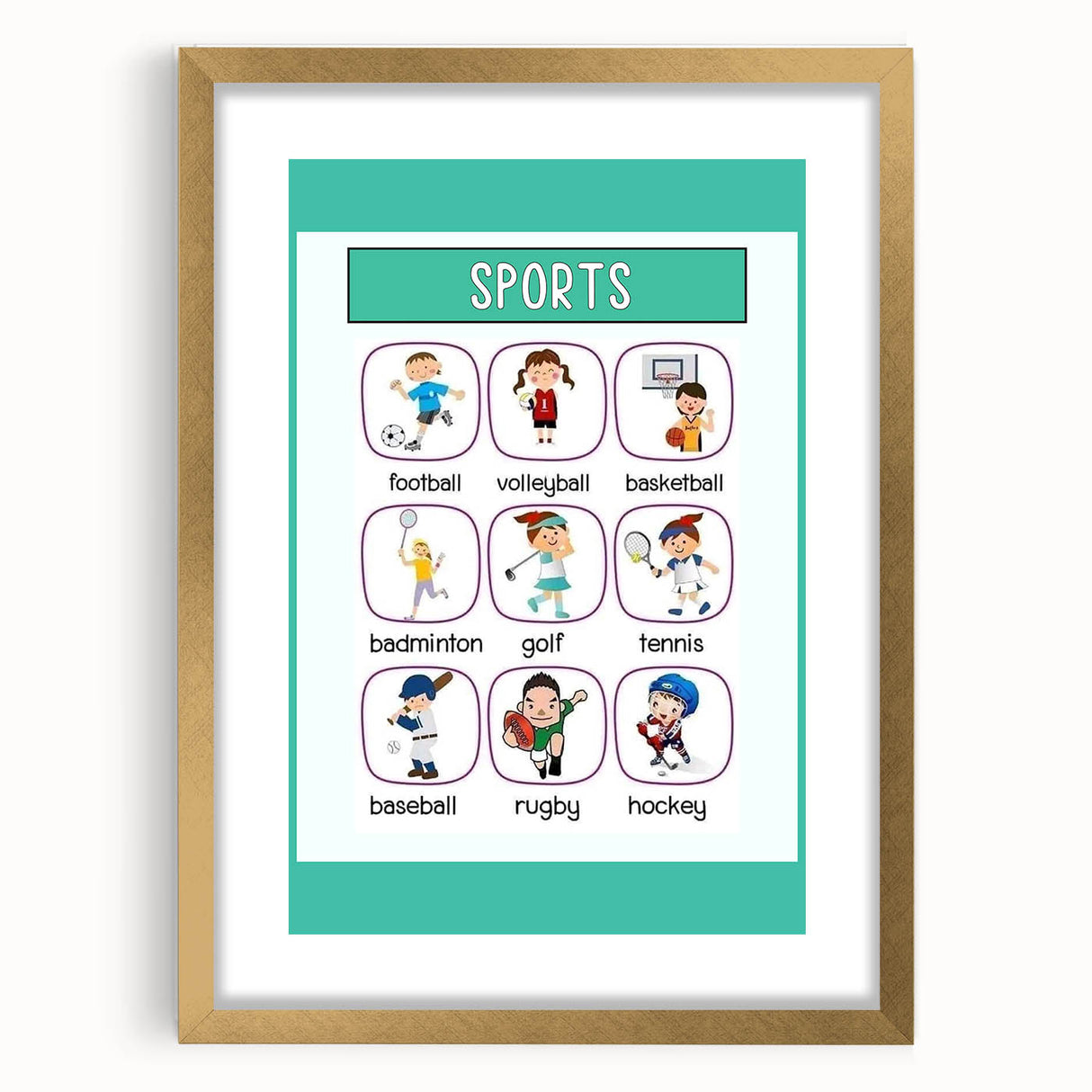 Numbers and Shapes Wall Art - Kids Sports Learning Poster
