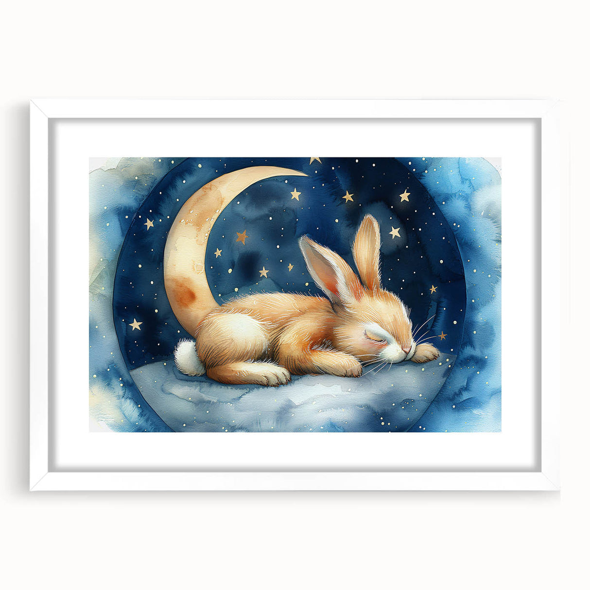Starry Night Bunny - Kids Room Wall Art Canvas and Framed Options