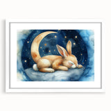 Starry Night Bunny - Kids Room Wall Art Canvas and Framed Options