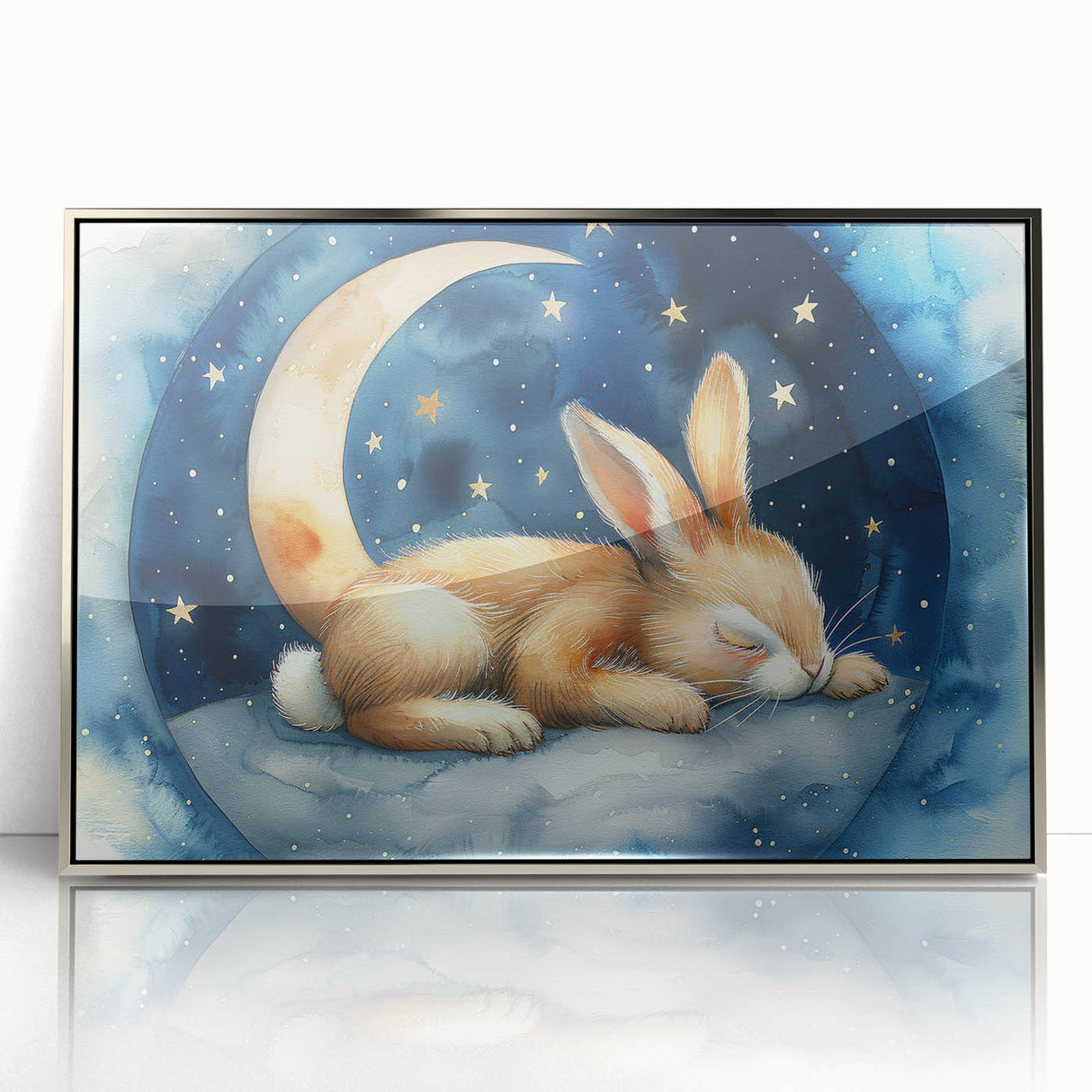 Starry Night Bunny - Kids Room Wall Art Canvas and Framed Options