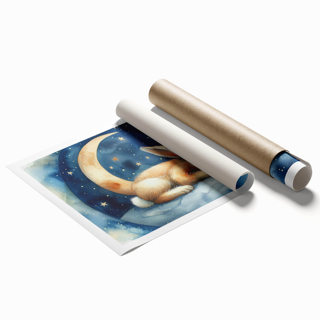 Starry Night Bunny - Kids Room Wall Art Canvas and Framed Options