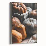 Framed canvas depicting a vintage-style landscape with colorful autumn trees and a silver frame, ideal for living room decor.