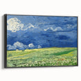 Black and white wall art featuring a vintage poster-style landscape painting on a framed canvas, ideal for bedroom decor.