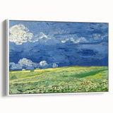 Vintage poster art of Van Gogh's painting on extra large framed canvas featuring colorful art on a black background.
