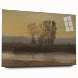 Modern Wall Art: Serene Twilight Landscape with Trees and River Scene