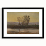 Modern Wall Art: Serene Twilight Landscape with Trees and River Scene