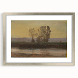 Modern Wall Art: Serene Twilight Landscape with Trees and River Scene