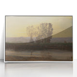 Modern Wall Art: Serene Twilight Landscape with Trees and River Scene