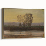 Modern Wall Art: Serene Twilight Landscape with Trees and River Scene