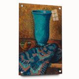Abstract Still Life - Blue Vase and Textured Cloth Wall Art