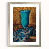 Abstract Still Life - Blue Vase and Textured Cloth Wall Art