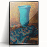 Abstract Still Life - Blue Vase and Textured Cloth Wall Art