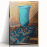 Abstract Still Life - Blue Vase and Textured Cloth Wall Art