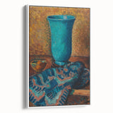 Abstract Still Life - Blue Vase and Textured Cloth Wall Art