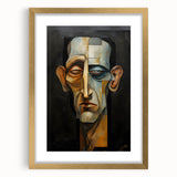 Abstract figurative frame with a gold mat, showcasing a unique artistic design, perfect for modern decor. Ideal for enhancing living spaces with elegance.
