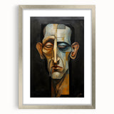 Abstract figurative art framed in a sleek silver mat, showcasing vibrant colors and dynamic shapes, perfect for modern home décor or art enthusiasts.