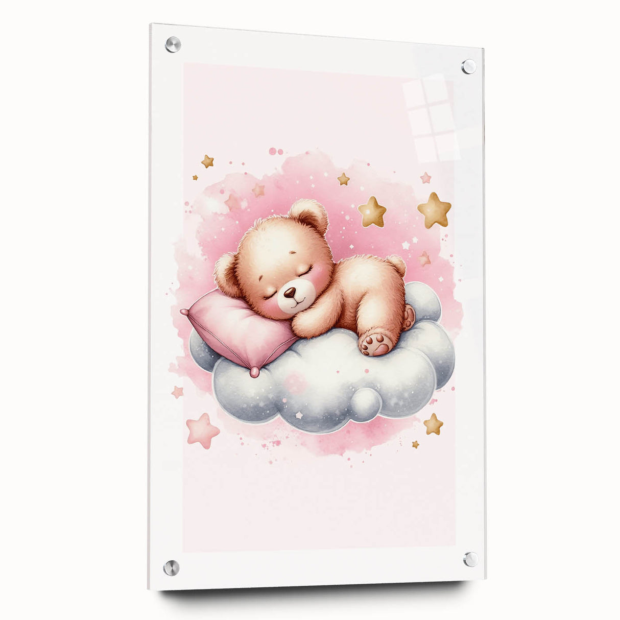 Sleeping Teddy on Cloud Print - Nursery Wall Art for Kids