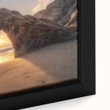 Vibrant close-up of a framed landscape canvas depicting serene beaches with soft waves and golden sand, ideal for enhancing coastal home decor.