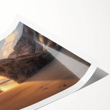 Vibrant rolled landscape print showcasing a serene beach scene with golden sands and gentle waves, elegantly packaged in a protective cardboard tube for easy display.