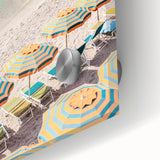 Large abstract wall art in vibrant orange and yellow tones on acrylic glass, ideal for dining room ambiance.