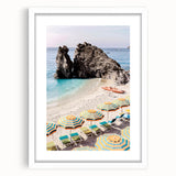 Abstract art print featuring swirling blue and white patterns on a framed canvas.