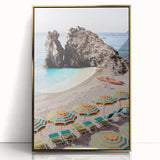 Large art print featuring a mid-century modernist abstract design in gold and white tones on acrylic.