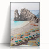 Art deco poster of a summer scene in muted pastel shades on acrylic, ideal for nursery wall art.