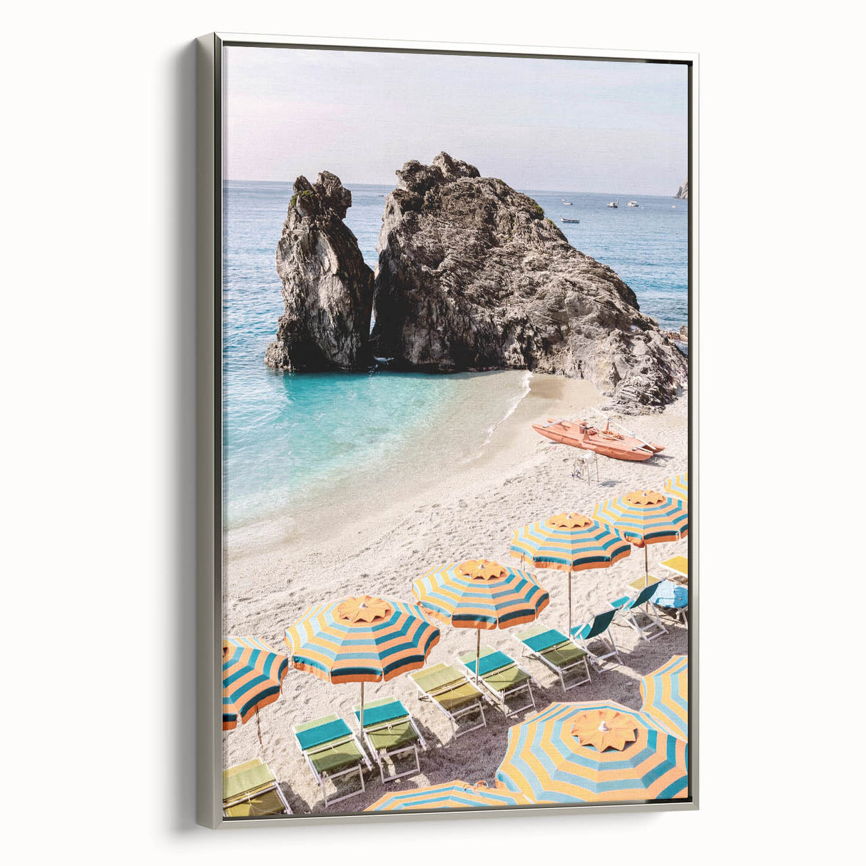 Landscape art painting featuring a summer scene on a framed canvas, with vibrant green and blue tones.