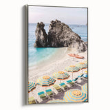 Landscape art painting featuring a summer scene on a framed canvas, with vibrant green and blue tones.