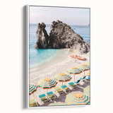 Vintage poster art on framed canvas featuring colorful, abstract design, ideal for living room decor.