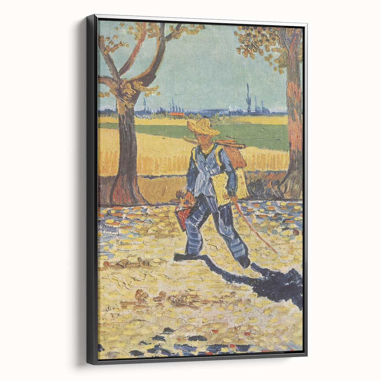 Black and white vintage poster art on framed canvas featuring a landscape, ideal for bedroom wall decor.