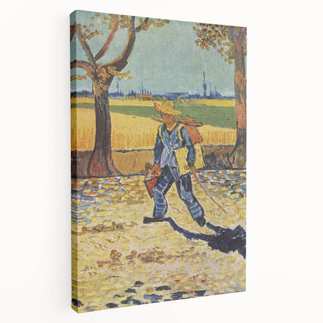 Vincent van Gogh inspired artwork on stretched canvas, featuring swirling blue and yellow tones, ideal for kitchen wall art.