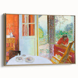 Modern Wall Art: Vibrant Country Dining Room with Scenic Outdoor View