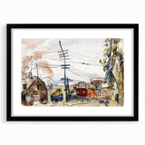Modern Wall Art: Abstract Railroad Scene with Rustic Urban Charm
