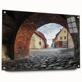 Acrylic landscape artwork depicting a majestic castle set against a serene backdrop, viewed from the side with decorative pins for display. Ideal for home decor enthusiasts.