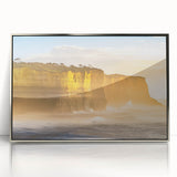 Framed acrylic artwork depicting a stunning coastal landscape with cliffs, featuring vibrant colors and intricate details, perfect for home decor enthusiasts.