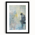 Abstract figurative artwork framed in a sleek black mat, showcasing vibrant colors and geometric patterns, perfect for modern decor. Ideal for art enthusiasts.