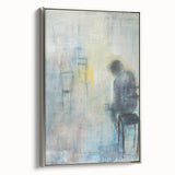 Silver-framed abstract figurative canvas artwork showcasing elegant curves and dynamic shapes, perfect for modern home decor. The side view highlights its sleek design and sophisticated finish, enhancing any interior space.