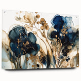 Abstract floral wall art displayed in a side view, showcasing vibrant colors on acrylic glass, secured with pins for a modern aesthetic.