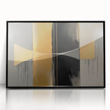 Framed abstract geometric acrylic wall art in black, showcasing intricate shapes and patterns, perfect for modern home decor and art enthusiasts.