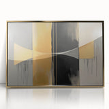 Framed abstract geometric design featuring gold accents on acrylic, ideal for modern decor. Perfect focal point for contemporary interiors and art enthusiasts.
