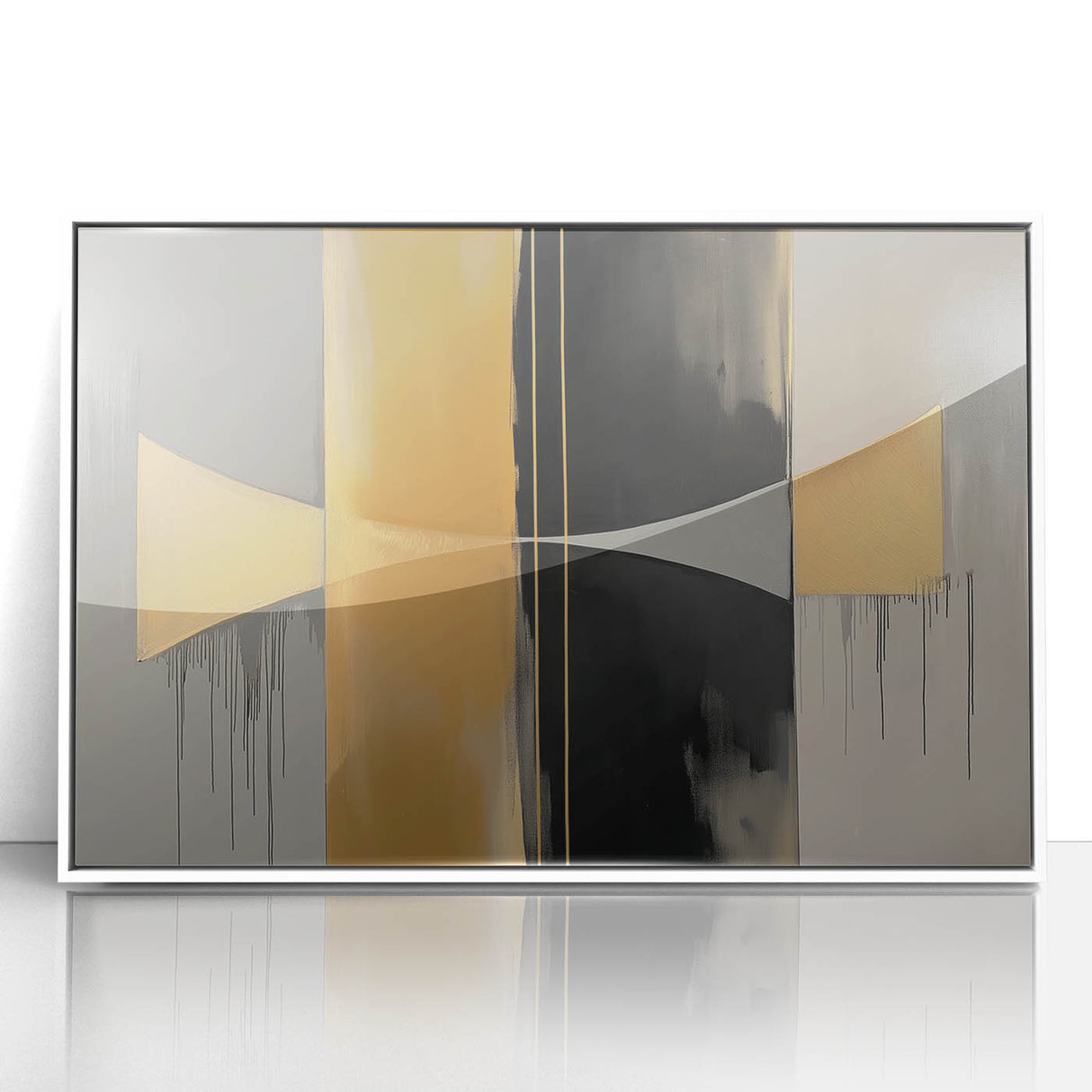 Framed acrylic wall art featuring a modern abstract geometric design in white tones, ideal for contemporary home decor, enhancing minimalist spaces with style.