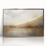 Framed abstract landscape wall art in silver acrylic, showcasing vibrant colors and dynamic shapes, perfect for modern home decor accents.