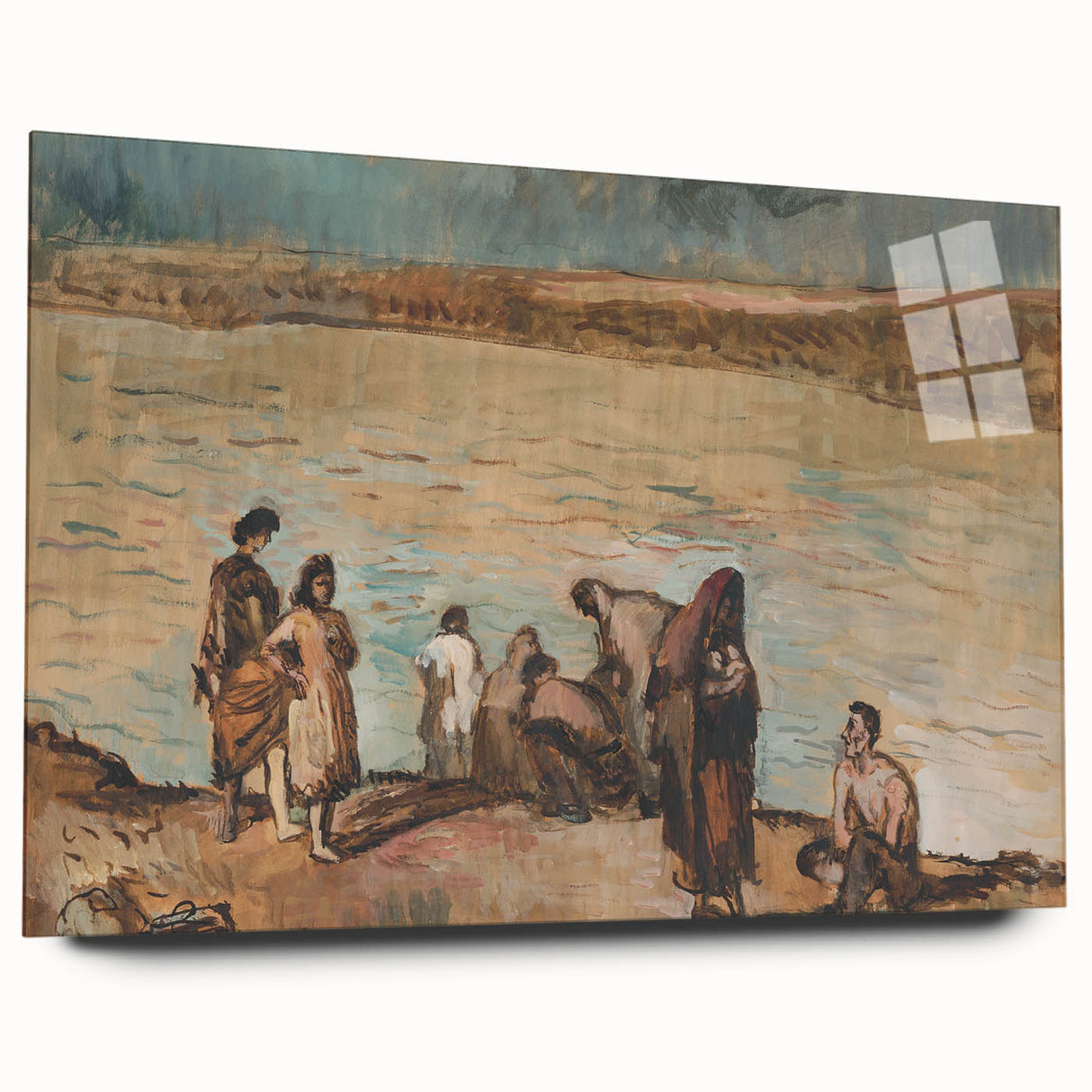 Expressionist Art - Serene River Scene with Human Figures