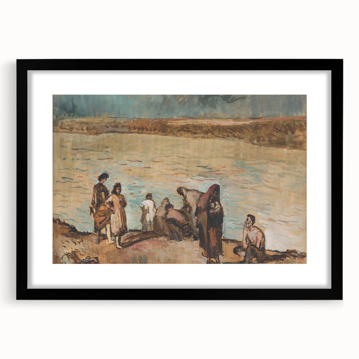 Expressionist Art - Serene River Scene with Human Figures