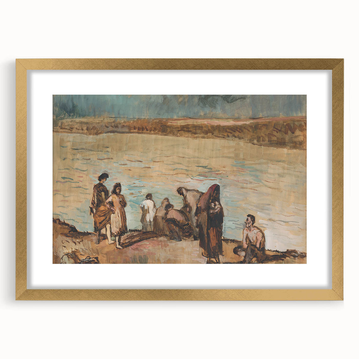 Expressionist Art - Serene River Scene with Human Figures