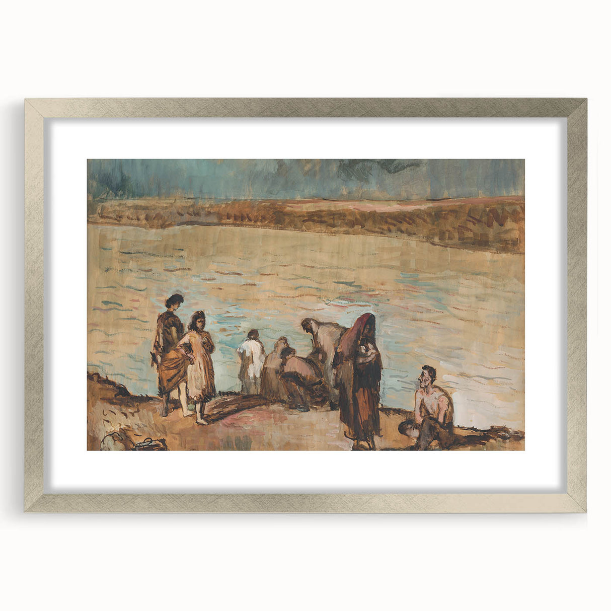 Expressionist Art - Serene River Scene with Human Figures