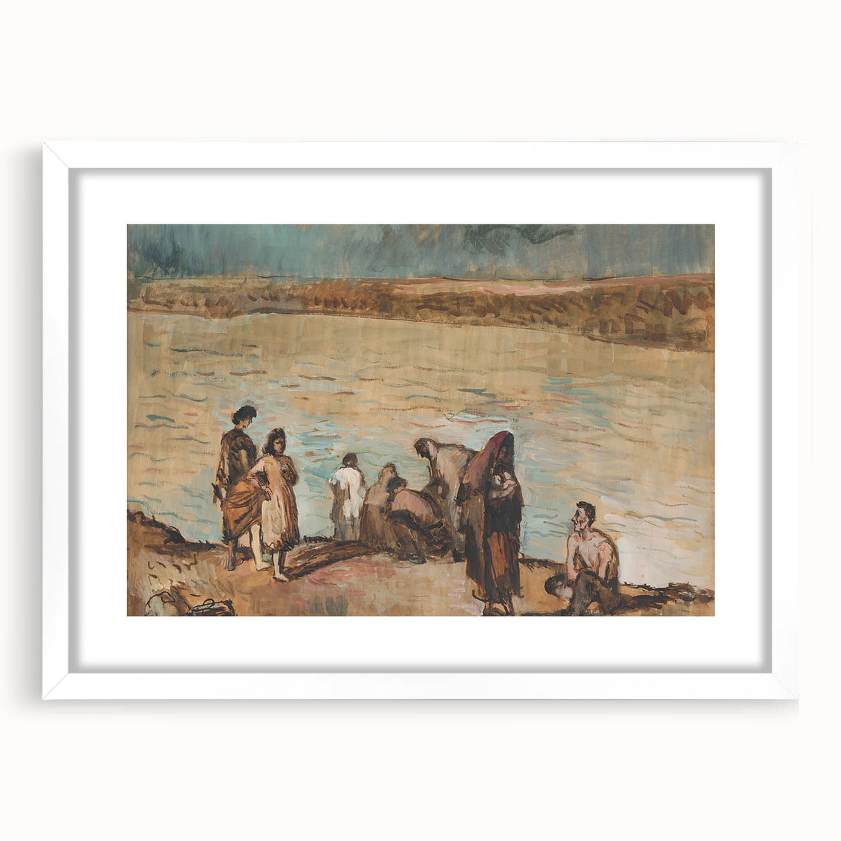 Expressionist Art - Serene River Scene with Human Figures